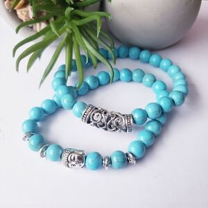 Turquoise NEW Stretch  Beaded Bracelet Set with Silver Accents - O/S